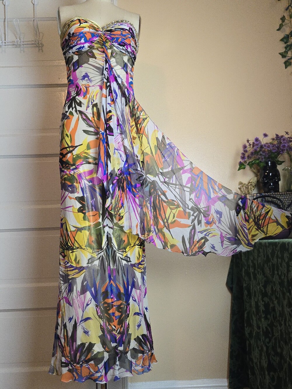 Diane Freis 100% Silk Multicolor Abstract Beaded Y2K Fairycore Prom Gown Dress